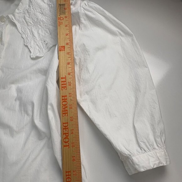 Vintage White Poet Blouse Cotton Embroidered Large Peter Pan Collar Puff Sleeves - Picture 10 of 10